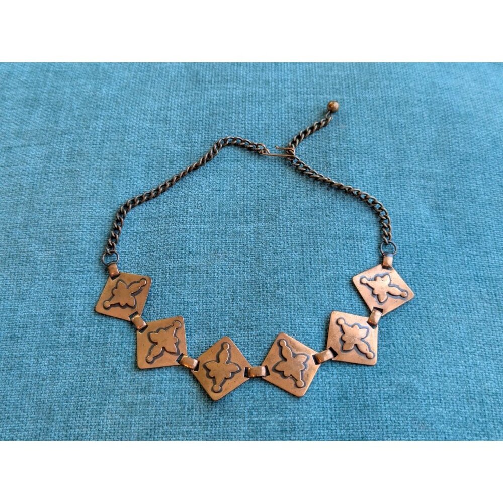 Vintage Artisan Copper Modernist Necklace MCM Western Choker